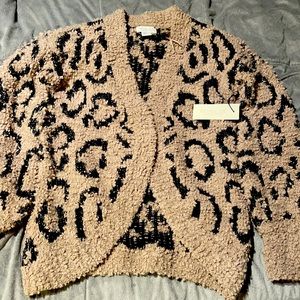 Rachel Zoe Cardigan long sleeve with open front XS, animal print, tan-black